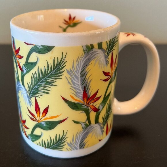 Vtg MAUI PACIFIC TRADERS Retro Hawaii Bird of Paradise Plant Mug ~  Botanical - Picture 1 of 8